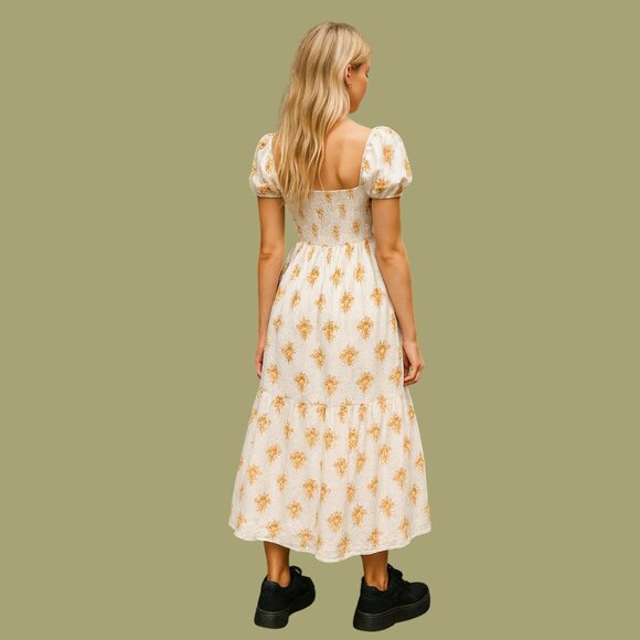 J.Crew Cream Floral Smocked Puff Sleeve Midi Dress – Size M - Picture 2 of 7